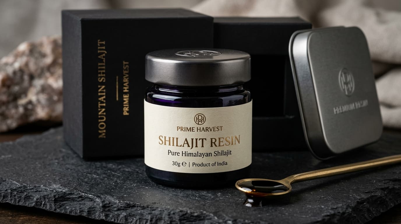 Custom Branded 30g Shilajit Glass Jar, Slide Box and Metal Tin